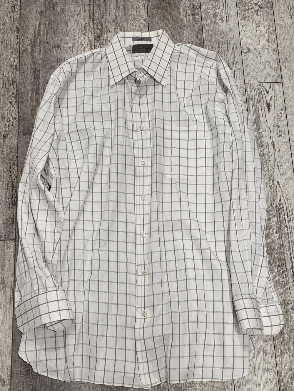 17-34 Men's John Nordstrom Signature Cotton Dress Shirt Purple White Windowpane